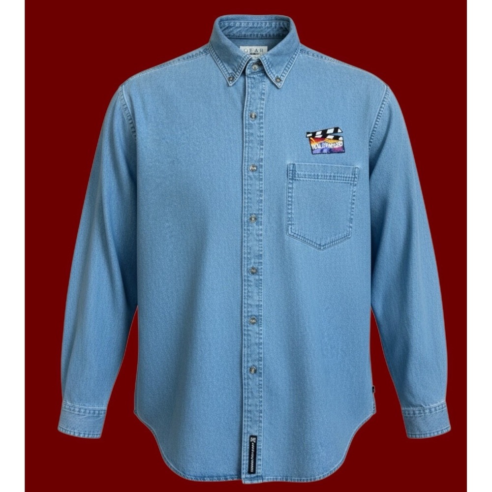 VTG 90s Hollywood Video Employee Denim Shirt L Movie Store Uniform Retro RARE